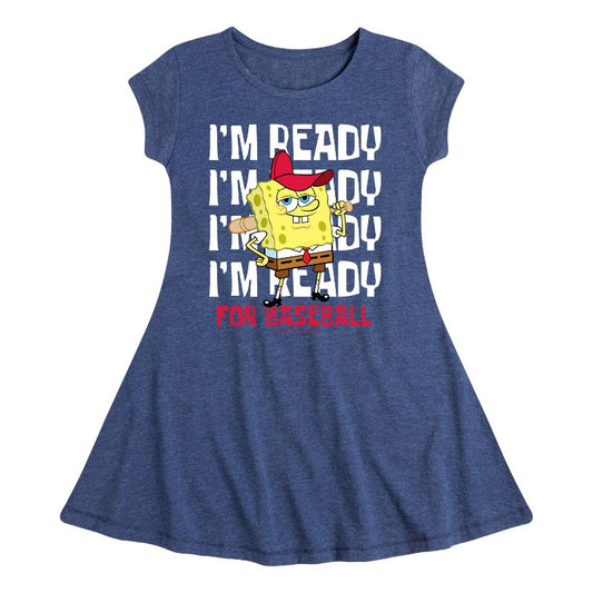 Girls' - SpongeBob SquarePants - Ready For Baseball Fit & Flair Cap Sleeve Dress