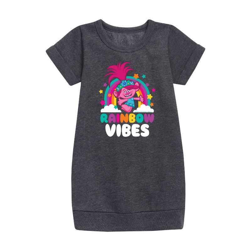 Girls' - Trolls - Rainbow Vibes Poppy Graphic Short Sleeve Fleece Dress