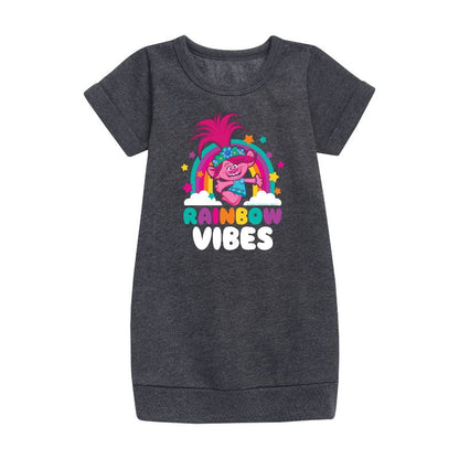 Girls' - Trolls - Rainbow Vibes Poppy Graphic Short Sleeve Fleece Dress