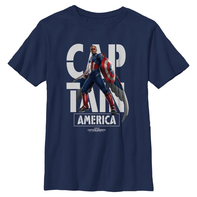 Boy's Captain America: Brave New World Large White Name Logo Portrait T-Shirt