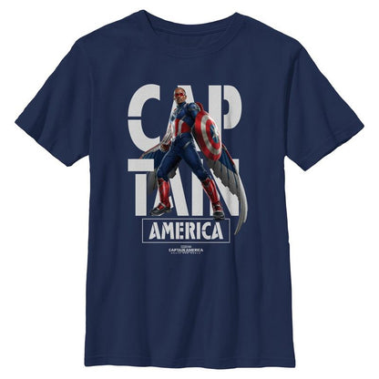 Boy's Captain America: Brave New World Large White Name Logo Portrait T-Shirt