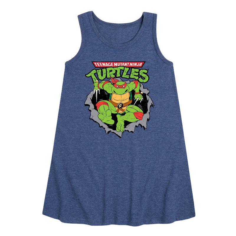 Girls' - Teenage Mutant Ninja Turtles - Raphael Breaking Through Shirt Graphic Sleeveless Aline Dress