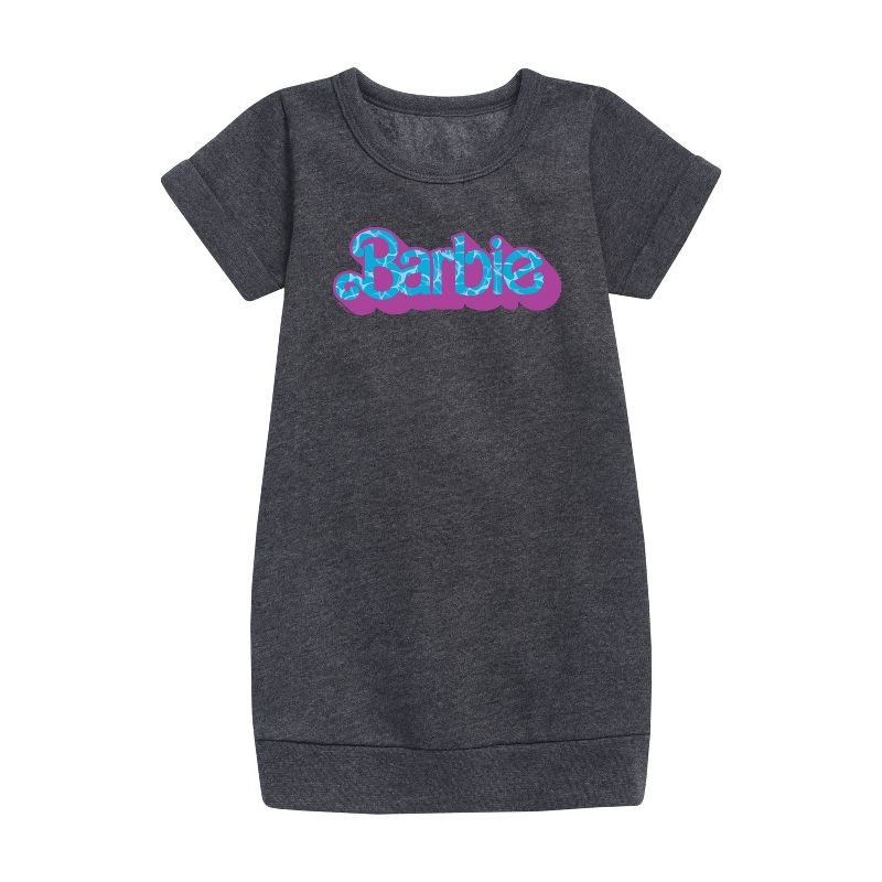 Girls' - Barbie - Pool Water Reflection Graphic Short Sleeve Fleece Dress