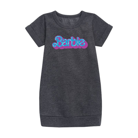 Girls' - Barbie - Pool Water Reflection Graphic Short Sleeve Fleece Dress