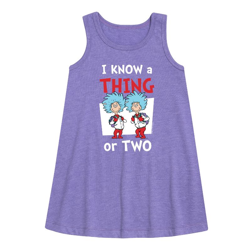 فستان مدرسي بدون أكمام بتصميم جرافيكي للفتيات - دكتور سوس - أعرف شيئًا أو اثنين