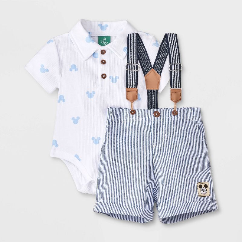 Baby Boys' 2pc Disney Mickey Mouse Bodysuit & Shorts Suspender Set - Blue