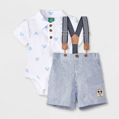Baby Boys' 2pc Disney Mickey Mouse Bodysuit & Shorts Suspender Set - Blue