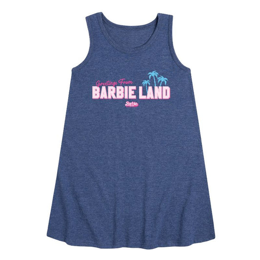 Girls' - Barbie - Greetings From Barbie Land Graphic Sleeveless Aline Dress