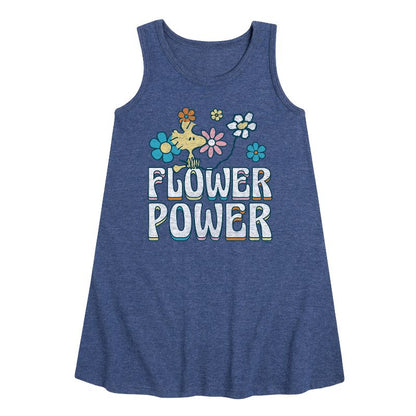 Girls' - Peanuts - Flower Power Graphic Sleeveless Aline Dress