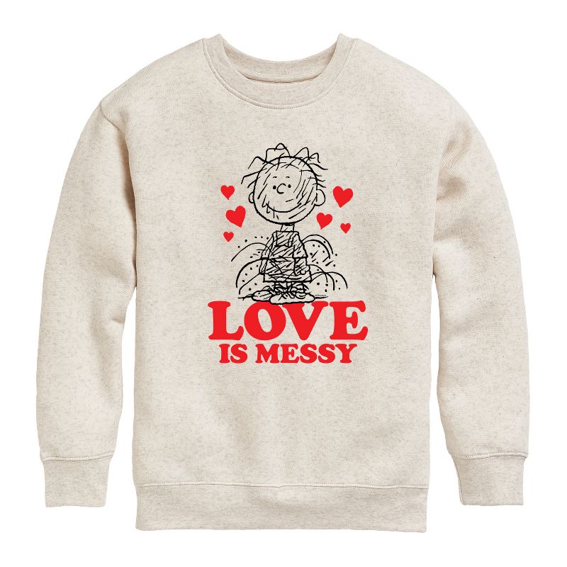 Boys' - Peanuts - Pigpen Love Is Messy Graphic Long Sleeve Fleece Sweatshirt