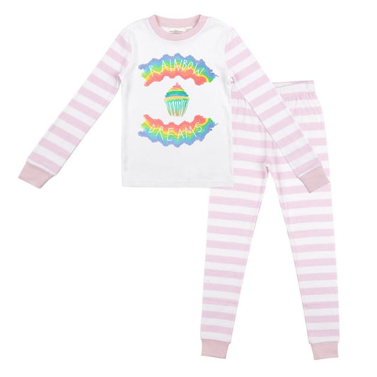 Rainbow Dreams Youth Girls Pink & White Striped Long Sleeve Shirt & Sleep Pants Set