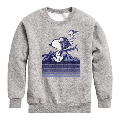 Boys' - Peanuts - Snoopy Woodstock Ski Stripes Graphic Long Sleeve Fleece Sweatshirt