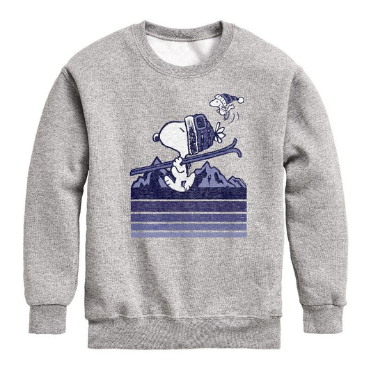 Boys' - Peanuts - Snoopy Woodstock Ski Stripes Graphic Long Sleeve Fleece Sweatshirt