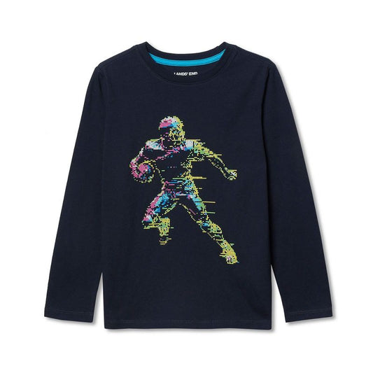 تي شيرت Lands' End Kids Husky بأكمام طويلة ورسومات جرافيكية