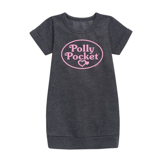 Girls' - Polly Pocket - Polly Pocket Pink Logo Graphic Short Sleeve Fleece Dress