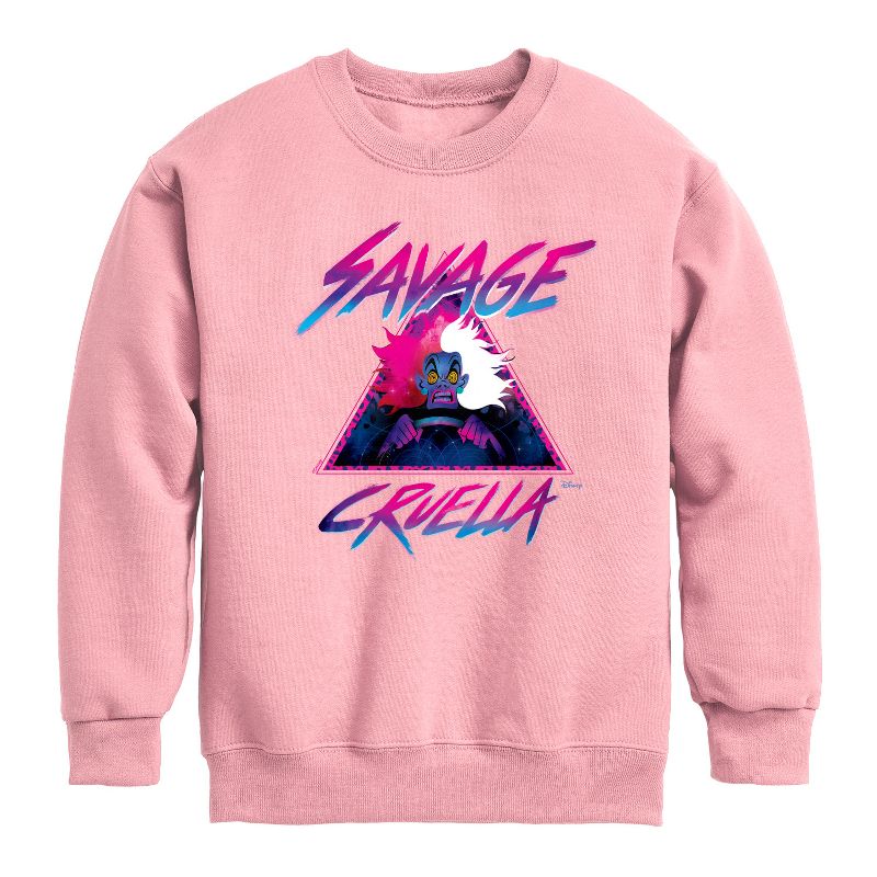 Boys' - Disney Villains - Cruella Savage Graphic Long Sleeve Fleece Sweatshirt