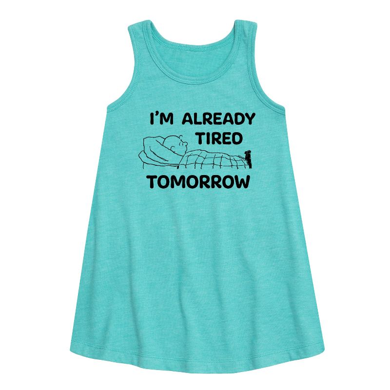 فستان بناتي من مجموعة "Peanuts" بتصميم جرافيكي بدون أكمام من مجموعة "Tired Tomorrow"