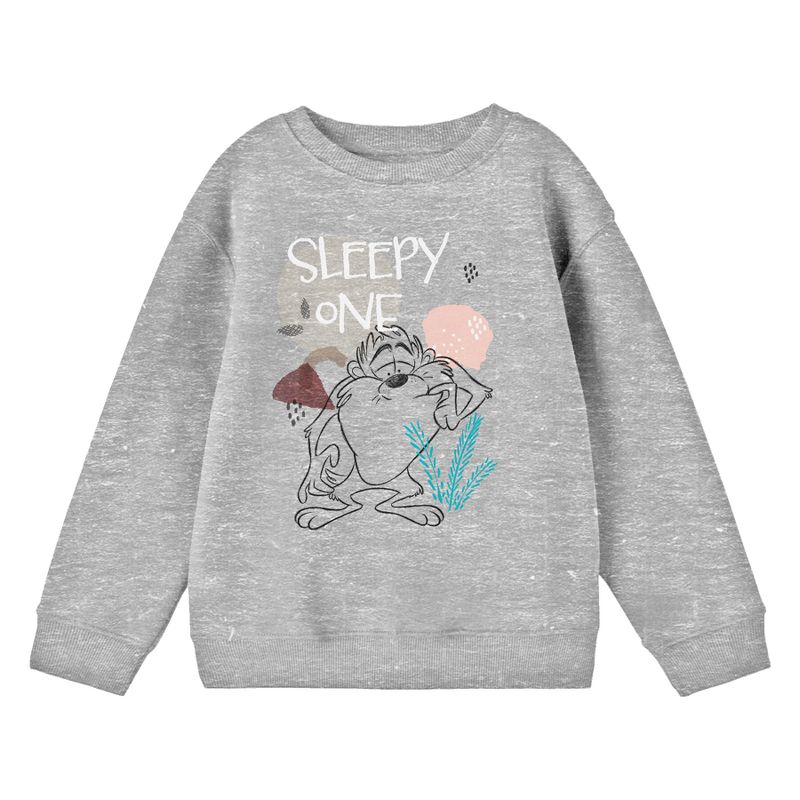 Looney Tunes Sleepy One Taz Youth Heather Gray Crew Neck Sweatshirt