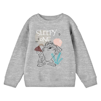 Looney Tunes Sleepy One Taz Youth Heather Gray Crew Neck Sweatshirt