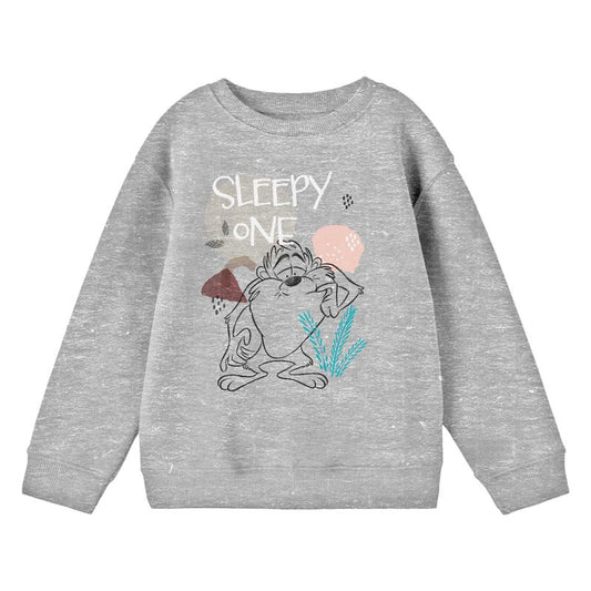 Looney Tunes Sleepy One Taz Youth Heather Gray Crew Neck Sweatshirt