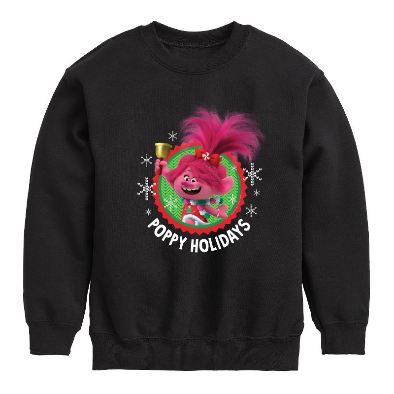 Boys' - Trolls - Poppy Holidays Graphic Long Sleeve Fleece Sweatshirt