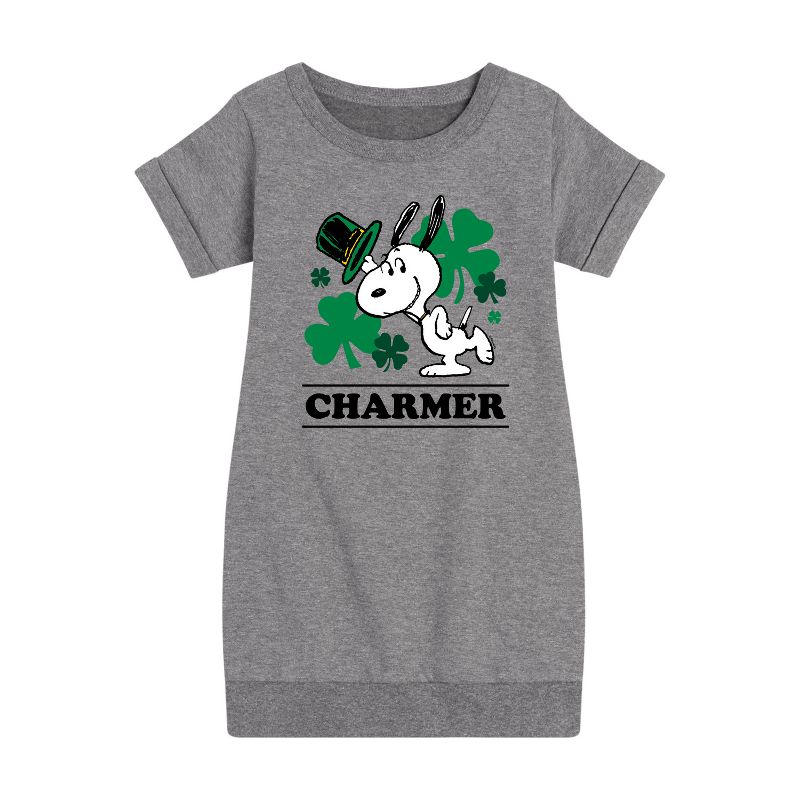 Girls' - Peanuts - Snoopy Charmer Graphic Short Sleeve Fleece Dress