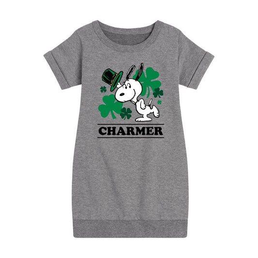 Girls' - Peanuts - Snoopy Charmer Graphic Short Sleeve Fleece Dress