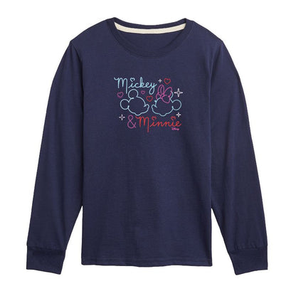 Boys' - Disney - Mickey & Minnie Together in Neon Long Sleeve Graphic T-Shirt