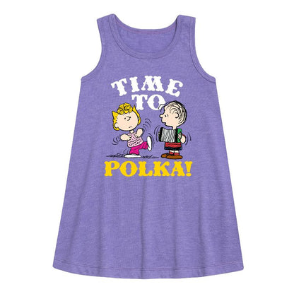 Girls' - Peanuts - Time To Polka Graphic Sleeveless Aline Dress