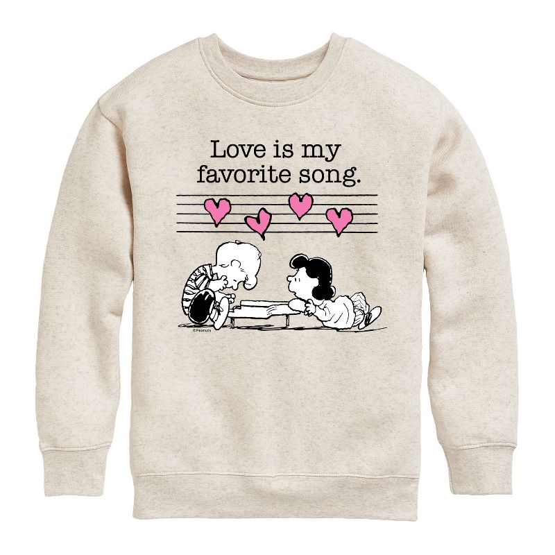 Boys' - Peanuts - Lucy And Schroeder Valentine's Piano Graphic Long Sleeve Fleece Sweatshirt