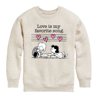 Boys' - Peanuts - Lucy And Schroeder Valentine's Piano Graphic Long Sleeve Fleece Sweatshirt