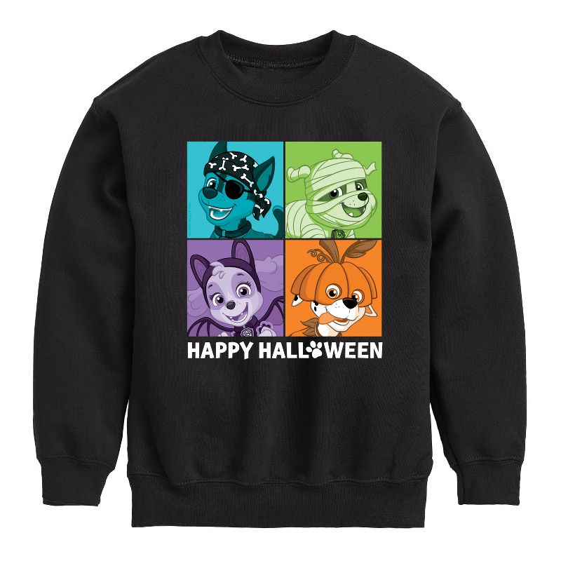Boys' - Paw Patrol - Happy Halloween Character Grid Graphic Long Sleeve Fleece Sweatshirt