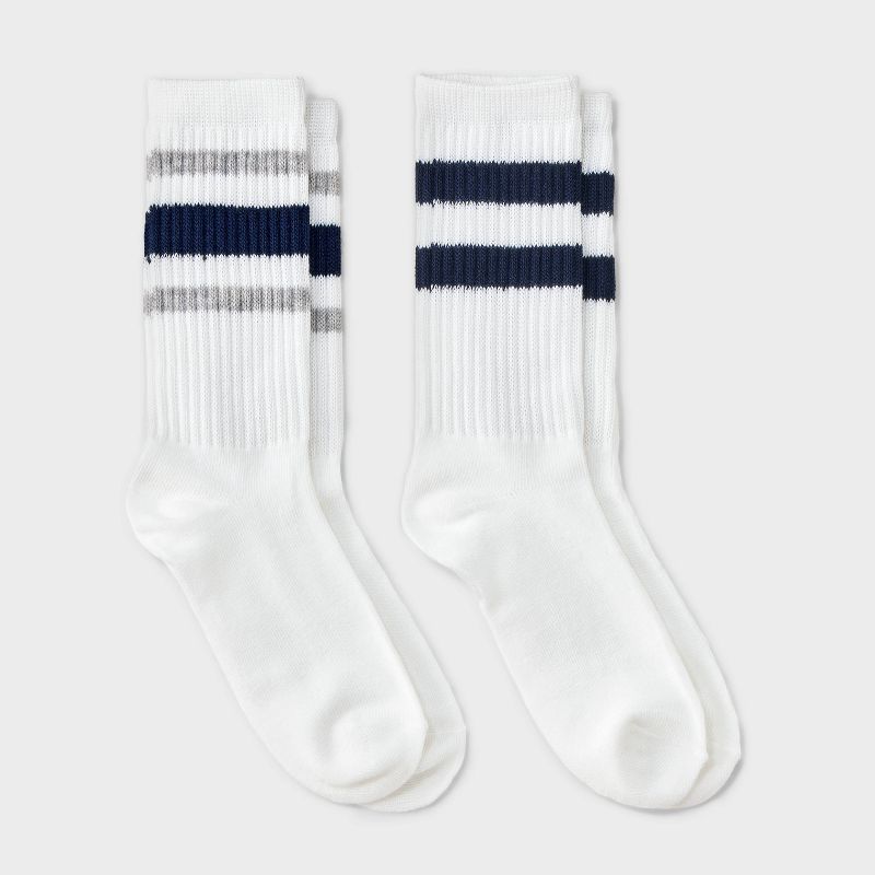 Girls' 2pk striped crew socks - art class™Navy Blue/Gray