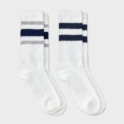 Girls' 2pk striped crew socks - art class™Navy Blue/Gray