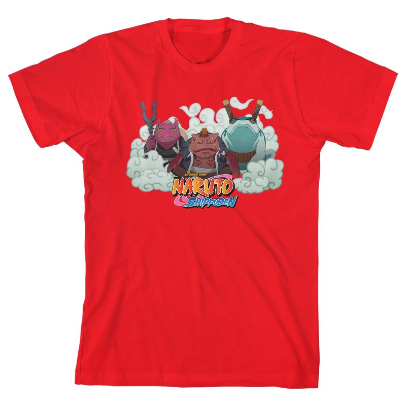 قميص ناروتو شيبودن للأولاد الصغار بأكمام قصيرة باللون الأحمر مع تقنية استدعاء الضفدع