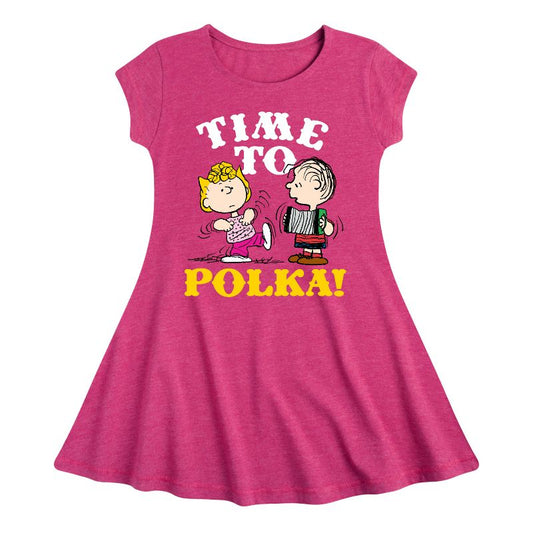 Girls' - Peanuts - Time To Polka Fit & Flair Cap Sleeve Dress