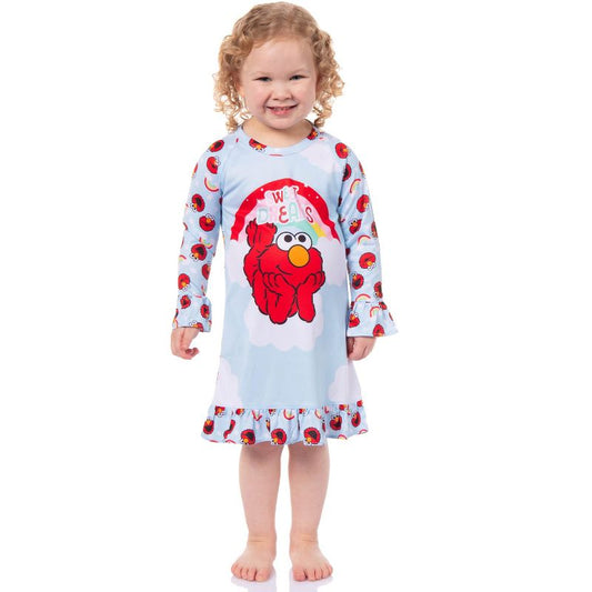 Sesame Street Girls' Sweet Dreams Elmo Rainbow Sleep Pajama Dress Nightgown Blue