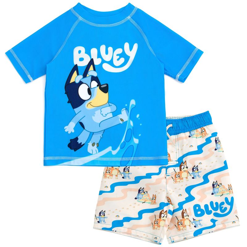 طقم ملابس للأطفال الصغار من Bluey UPF 50+، سترة واقية من الطفح الجلدي وسروال سباحة