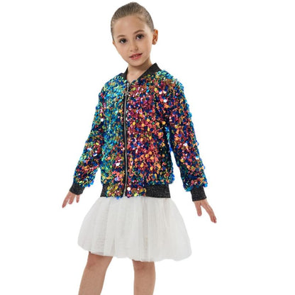 2Bunnies Girls' Fiesta Glow Ombre Sparkle Sequin Bomber Jacket
