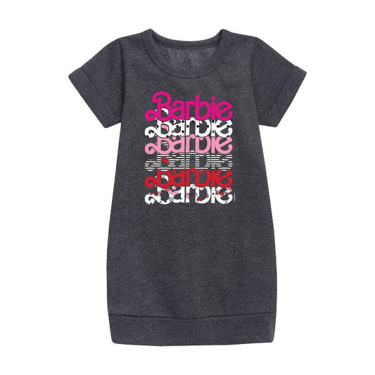Girls' - Barbie - Stacked Barbie Vday Graphic Short Sleeve Fleece Dress