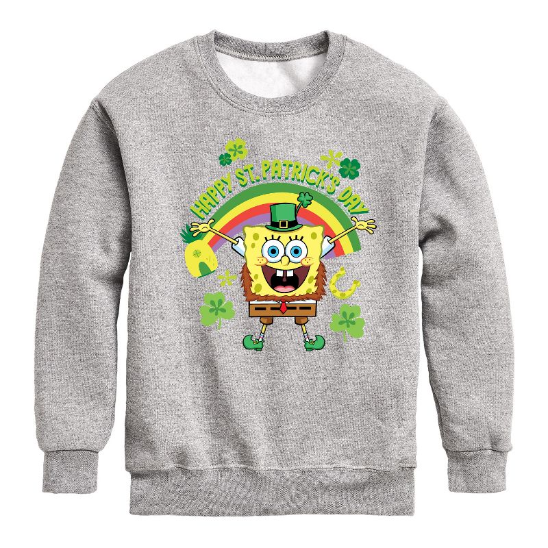 Boys' - SpongeBob Squarepants - Happy St Patricks Day Graphic Long Sleeve Fleece Sweatshirt