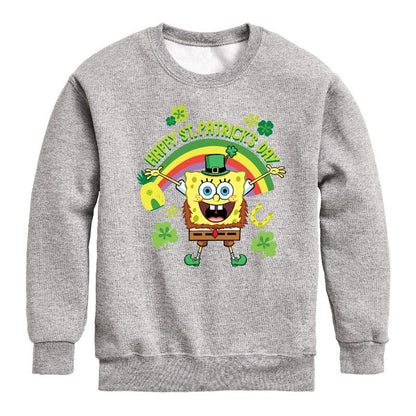 Boys' - SpongeBob Squarepants - Happy St Patricks Day Graphic Long Sleeve Fleece Sweatshirt