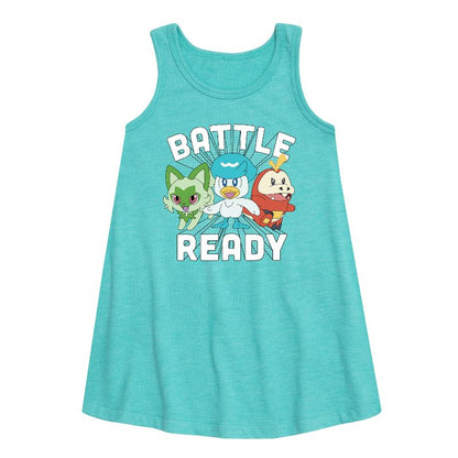 فستان بناتي بدون أكمام بتصميم بوكيمون - باتل ريدي جرافيكي