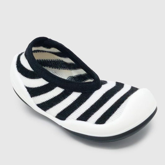Komuello Baby Girl First Walk Sock Shoes Flat Style - Black White Stripe