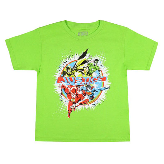 Seven Times Six DC Comics Boys' Justice League All-Star Ensemble Heroes In Action T-Shirt Green