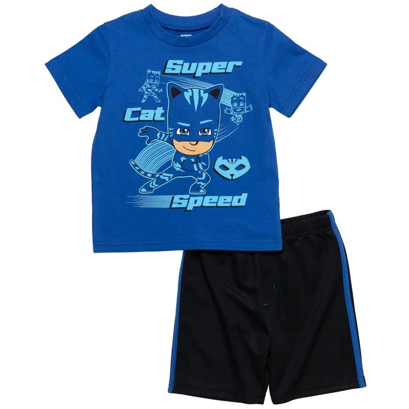 طقم ملابس تي شيرت وشورت شبكي من PJ Masks