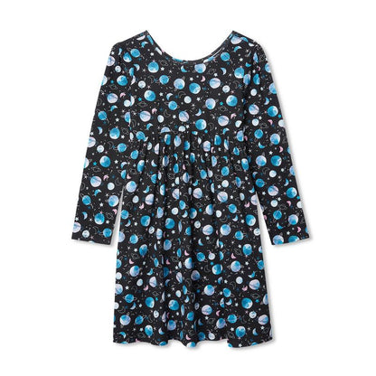 Lands' End Kids Long Sleeve Gathered Waist Jersey Dress