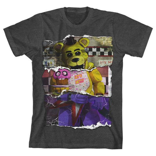 تي شيرت للأولاد من مجموعة Five Nights at Freddy's Animatronic Collage Art بلون الفحم والهيذر