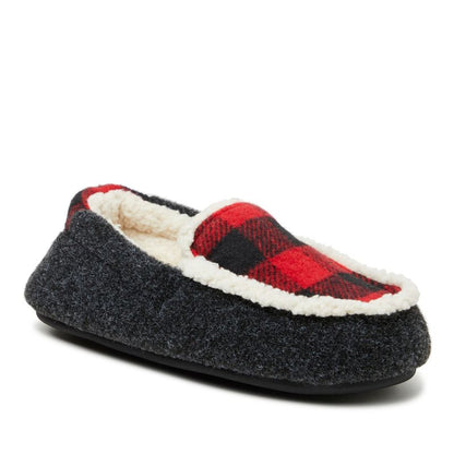Dearfoams Kid's Hunter Plaid Fabric Moccasin House Slipper