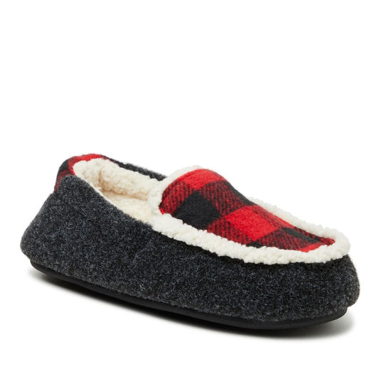 Dearfoams Kid's Hunter Plaid Fabric Moccasin House Slipper